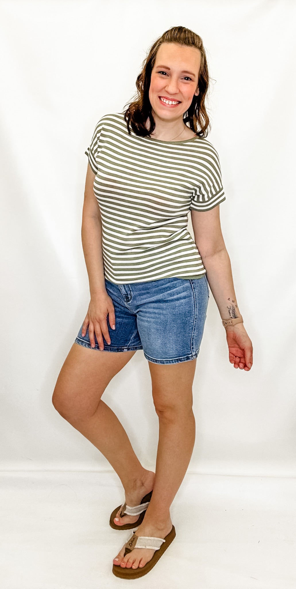 Olive & Cream Stripe Knit Short Sleeve