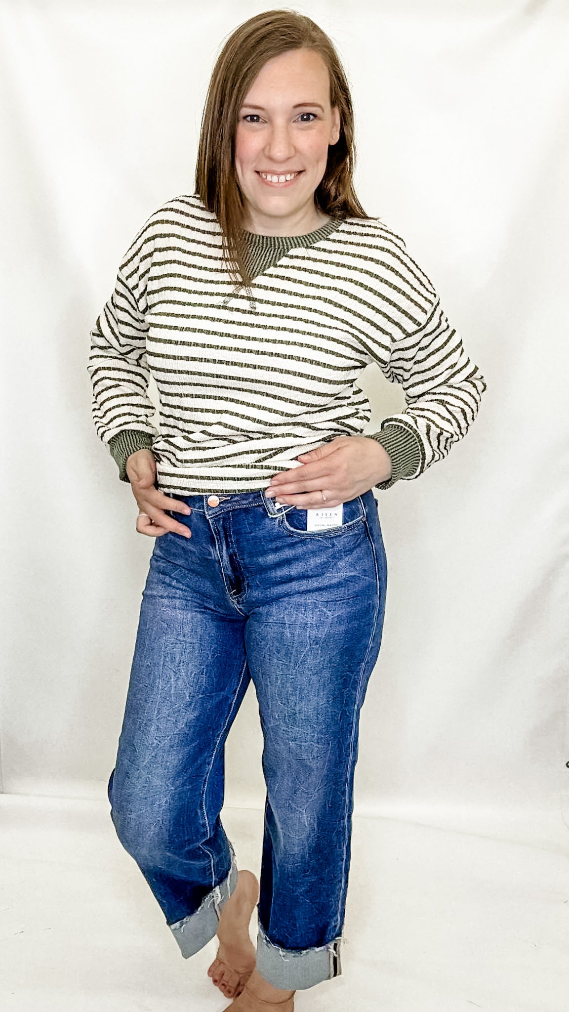 Risen High Rise Crop Boyfriend Cuffed Jeans