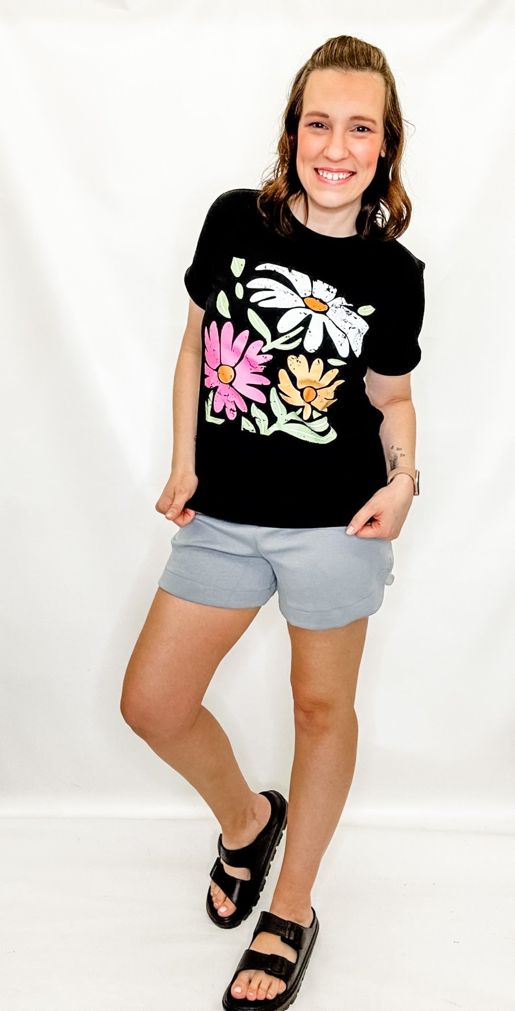 Bright Floral Black Graphic Tee