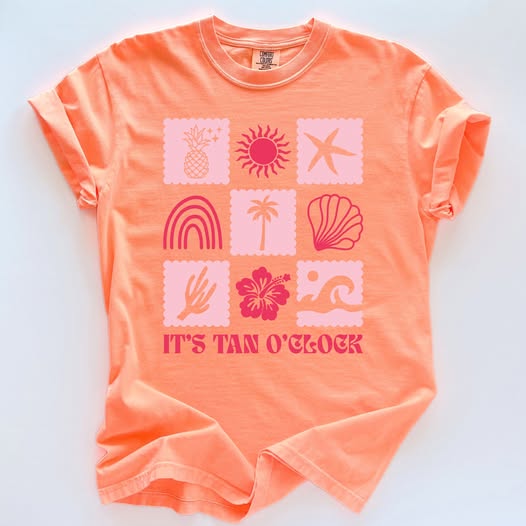 It's Tan O'Clock Neon Orange Graphic tee
