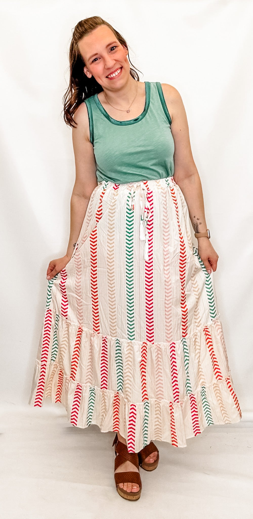 Cream Bohemian Tribal Elastic Waist Skirt