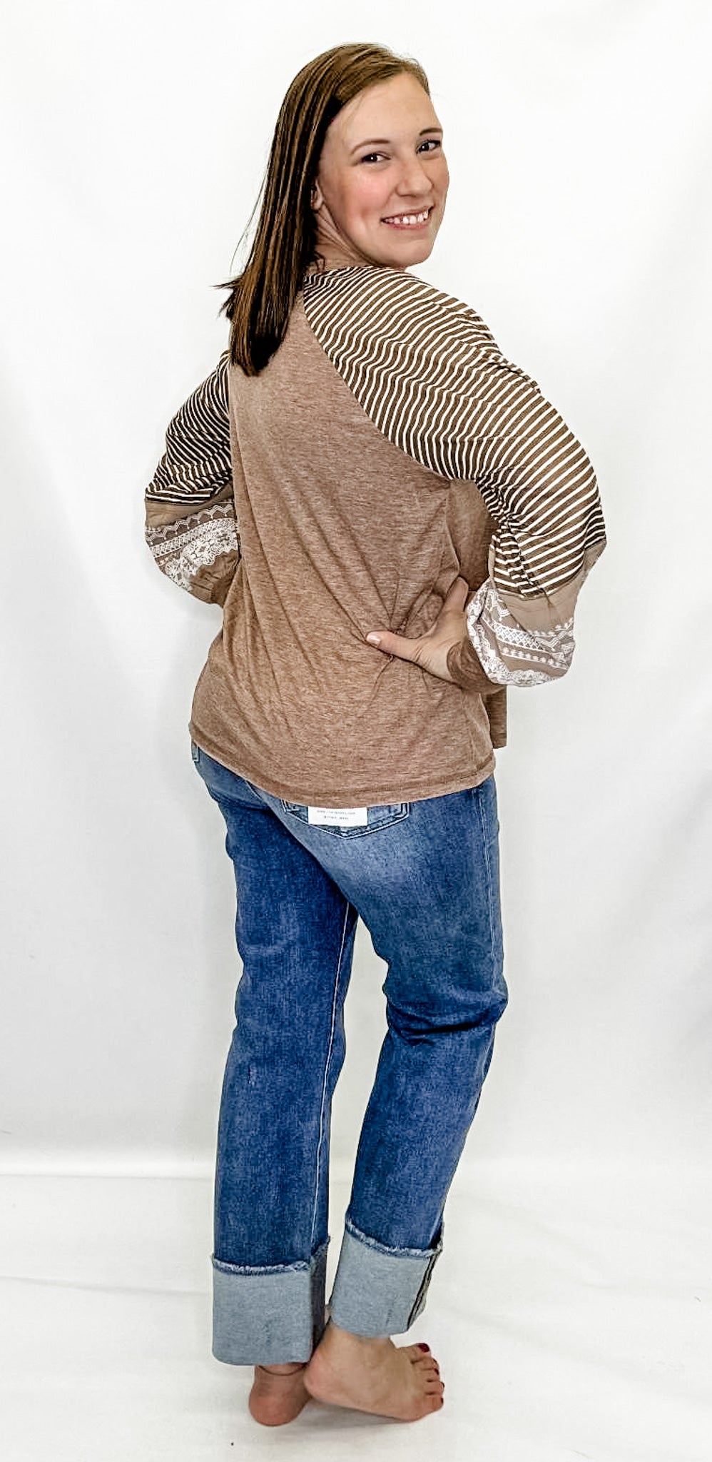Beige Stripe & Floral Long Sleeve