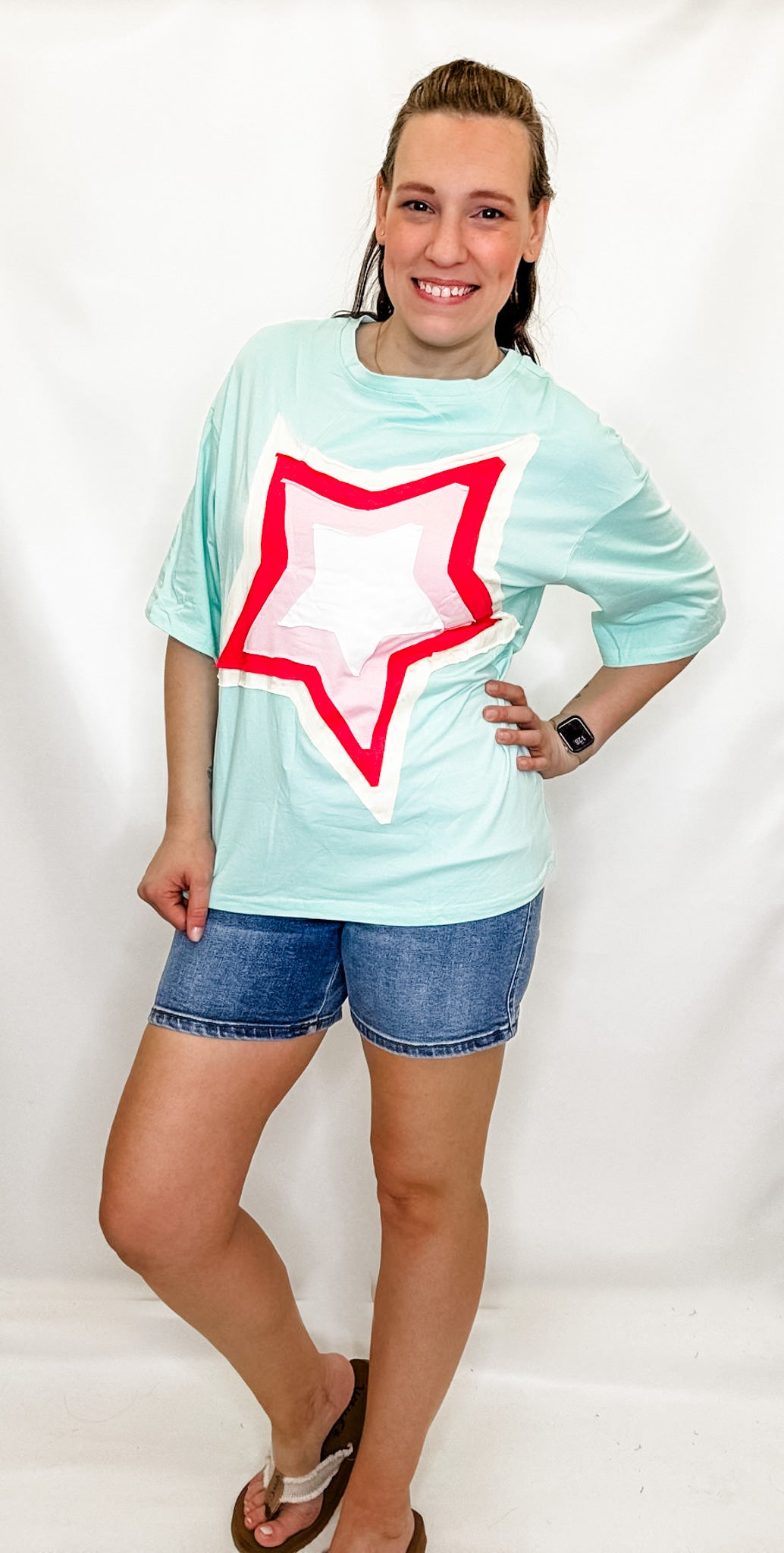 Mint Star Patched Oversized Tee