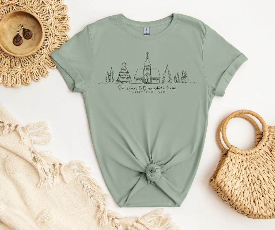 Oh Come Let Us Adore Him Holiday Graphic Tee