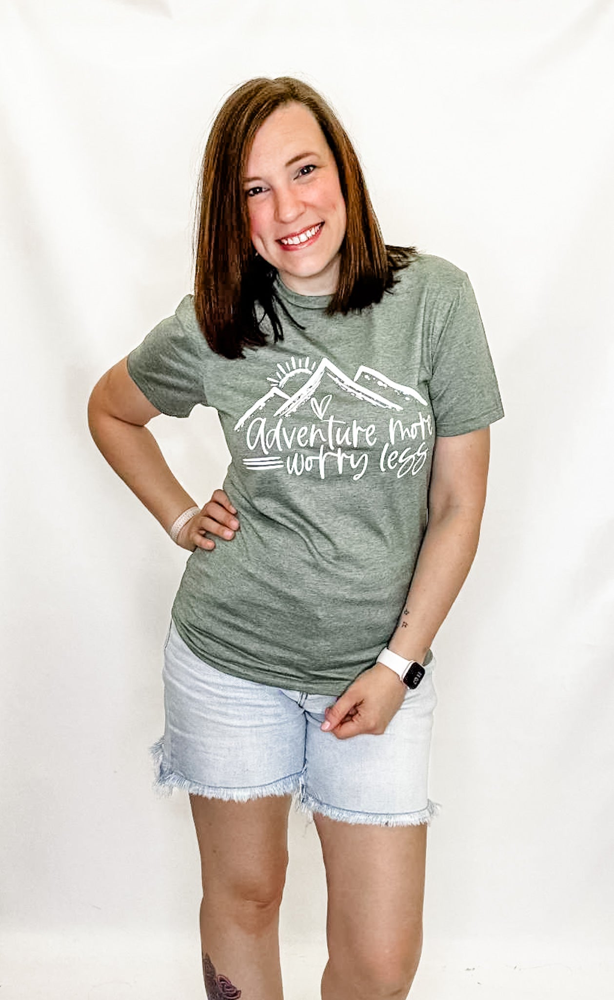Adventure More Worry Less Heather Olive Graphic Tee