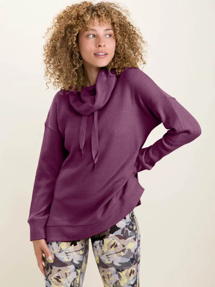 Plum Hi-Lo Cowl Neck Pullover