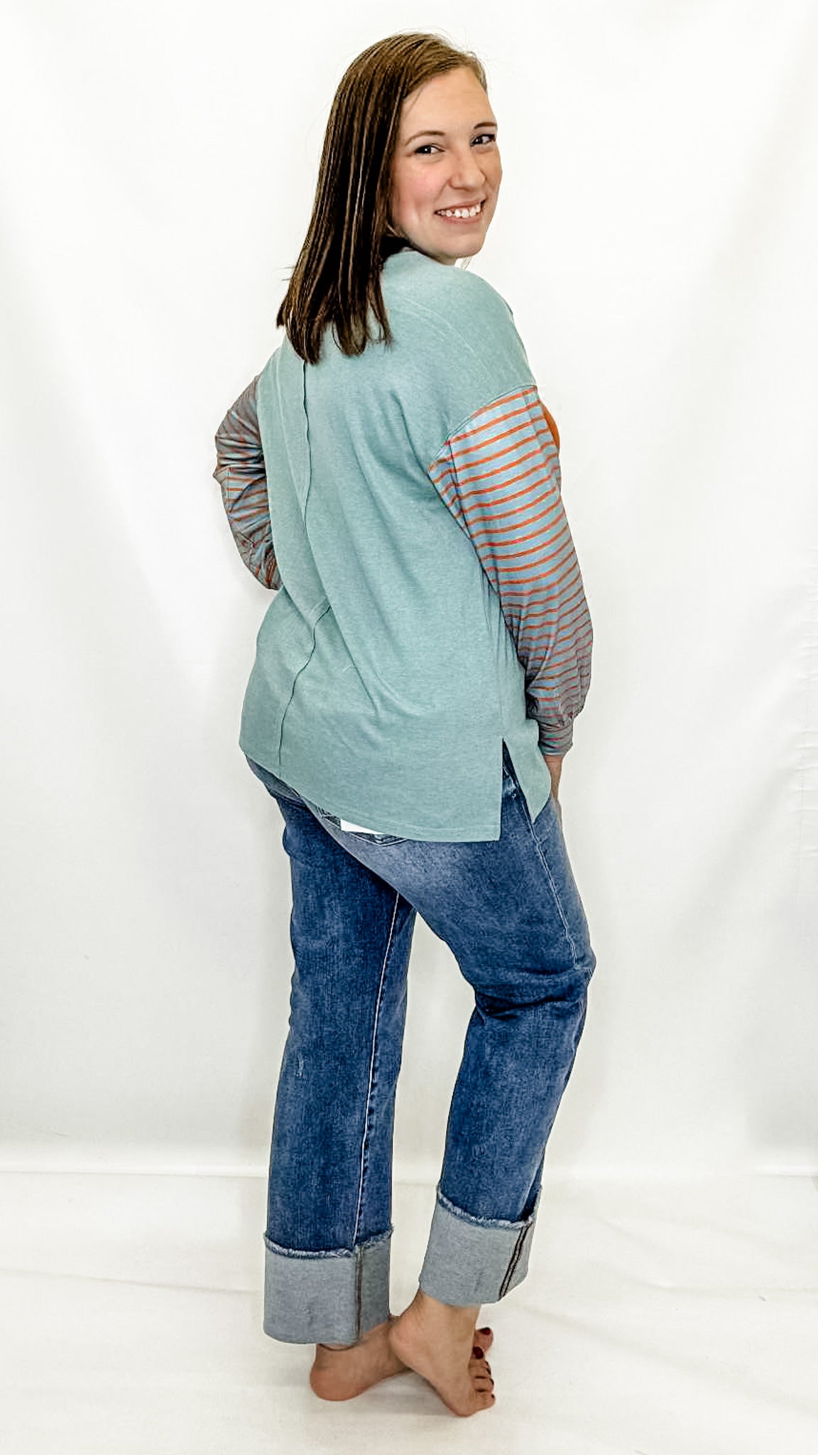 Risen High Rise Straight Cuffed Relaxed Jeans