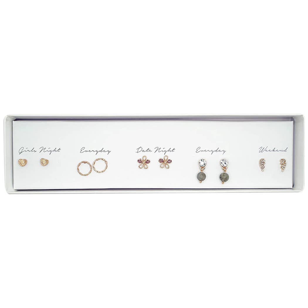 Gray Multipack Stud Earrings Set with Gift Box - ED10156