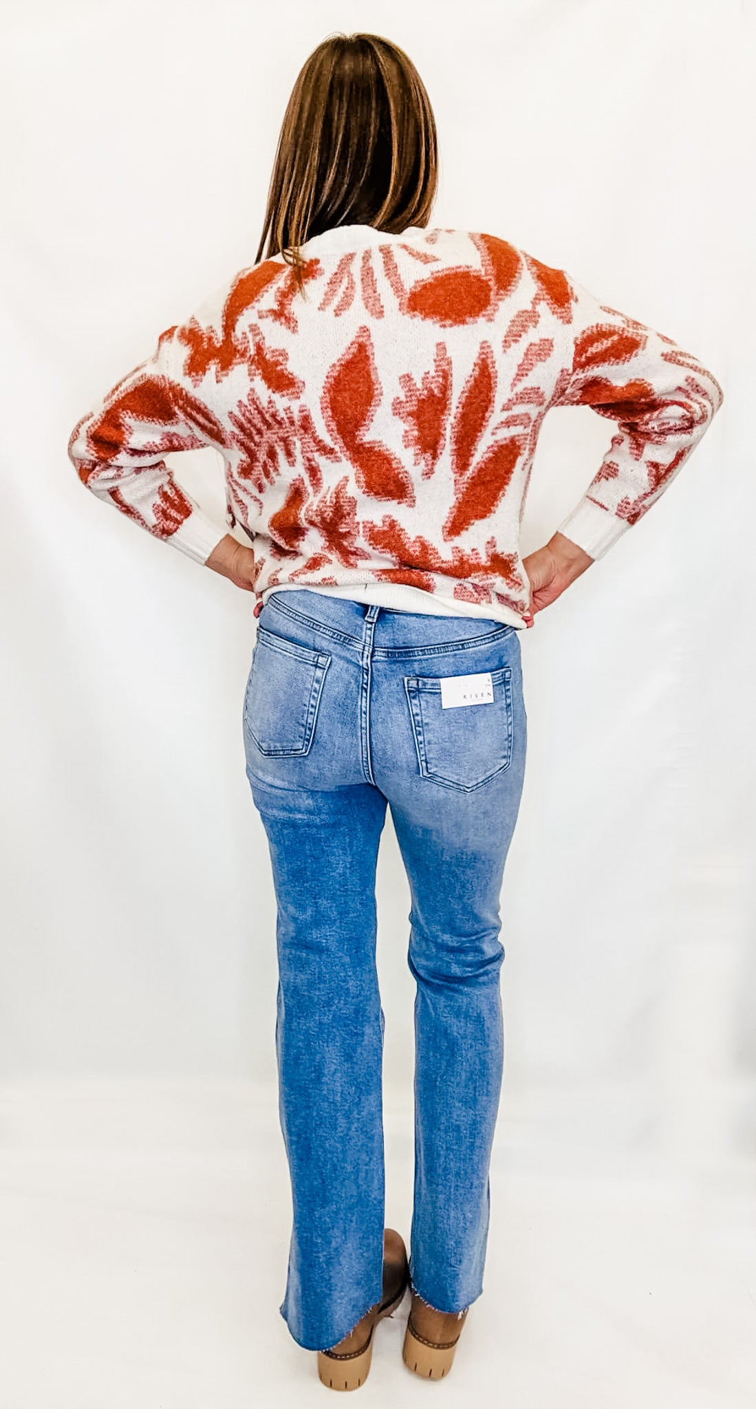 Tribal Dk Desert Leaf V-Neck Sweater