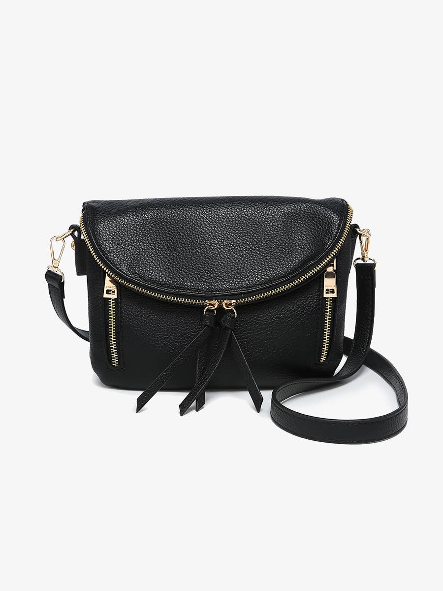 Jen & Co Aubree Flapover Multi-compartment Crossbody Bag - M2768. Black. Front view.