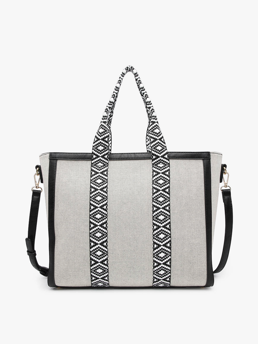 Jen & Co Haley Canvas Tote w/ Contrast Straps - M2086CN. Black. Shoulder bag.