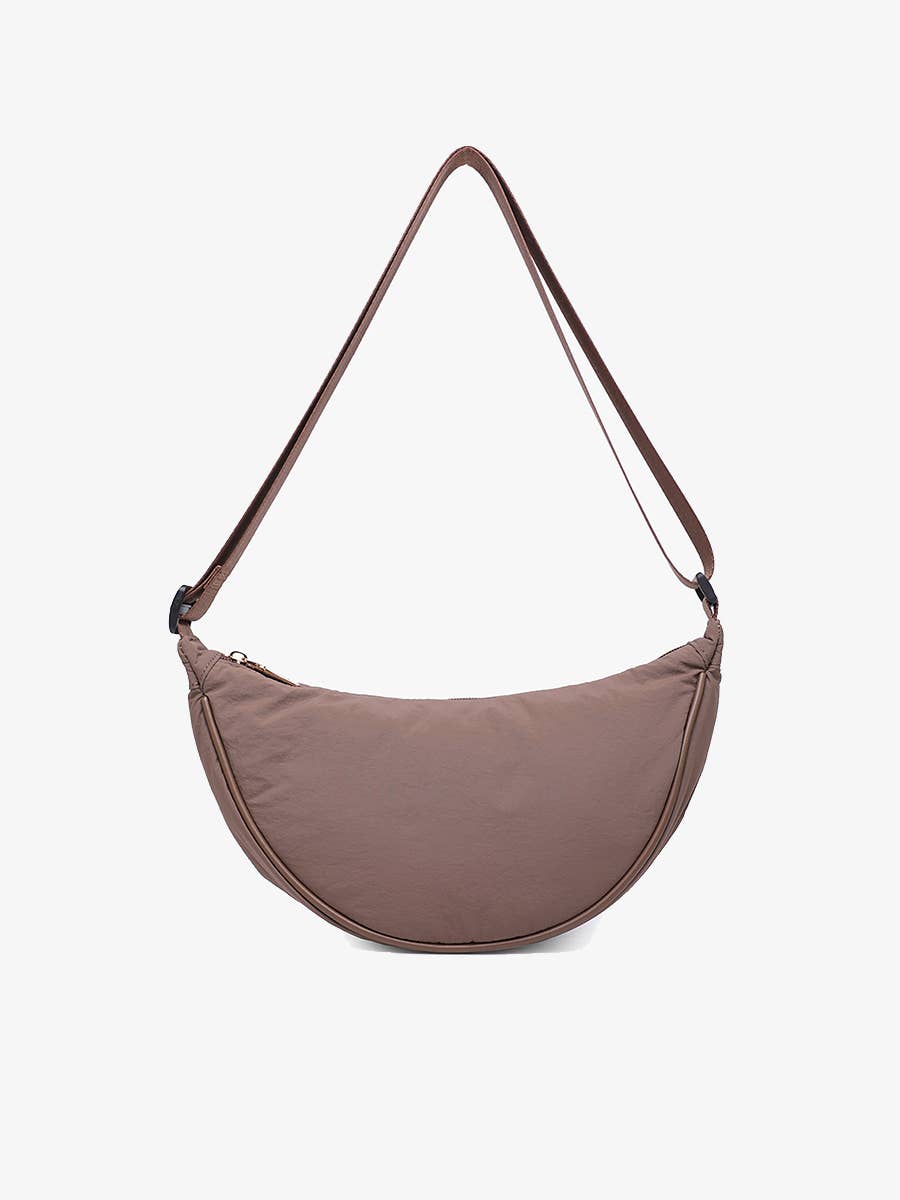 Jen & Co Mason Nylon Sling Bag - M2747. Chocolate. Front View.