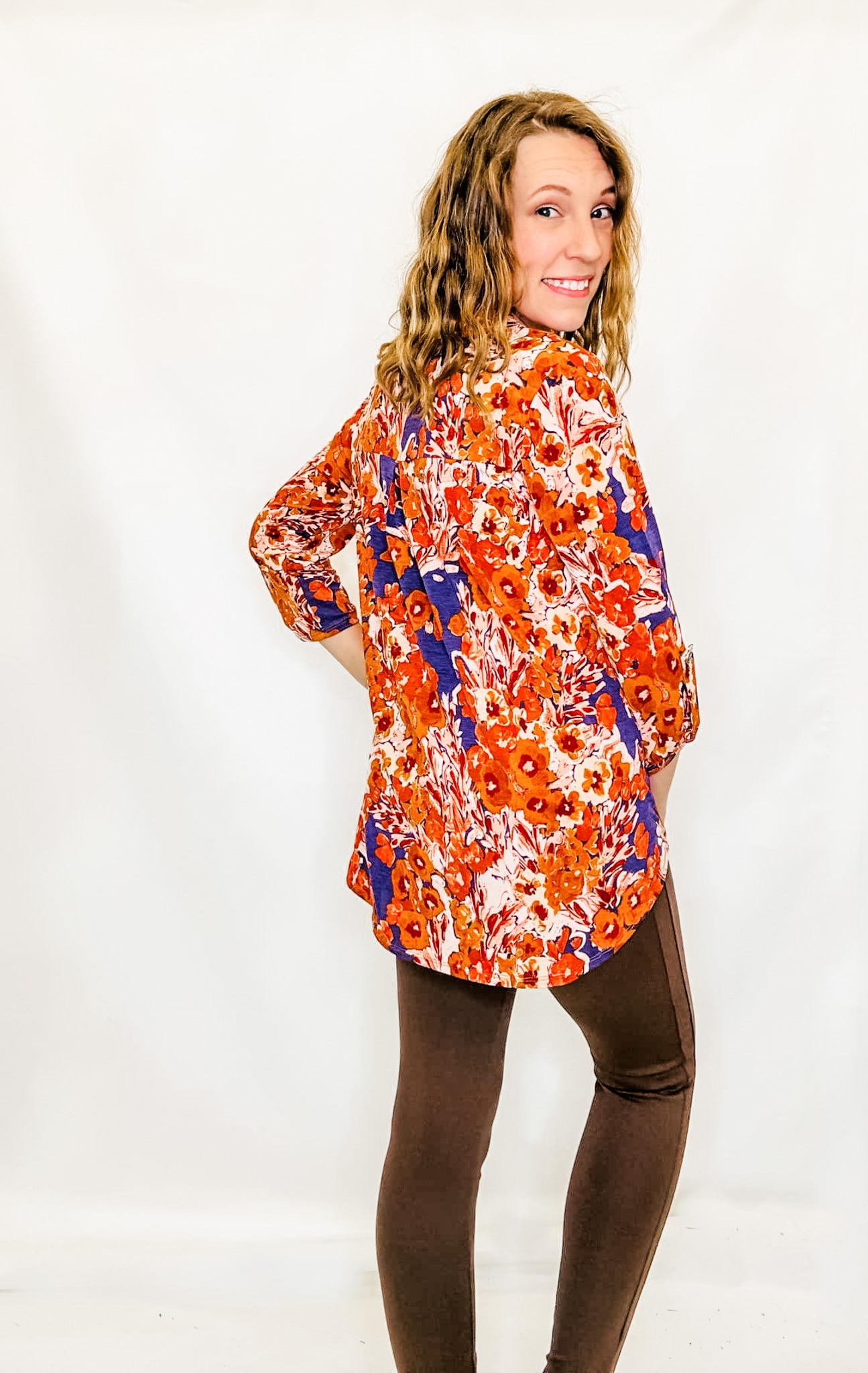 Plum Rust Lizzy Printed 3/4 Sleeve Top