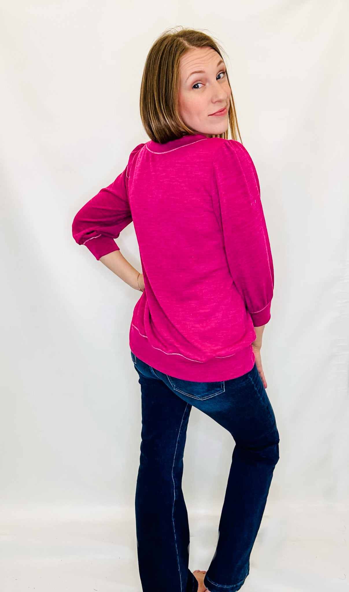 Magenta Knit V-Neck Top