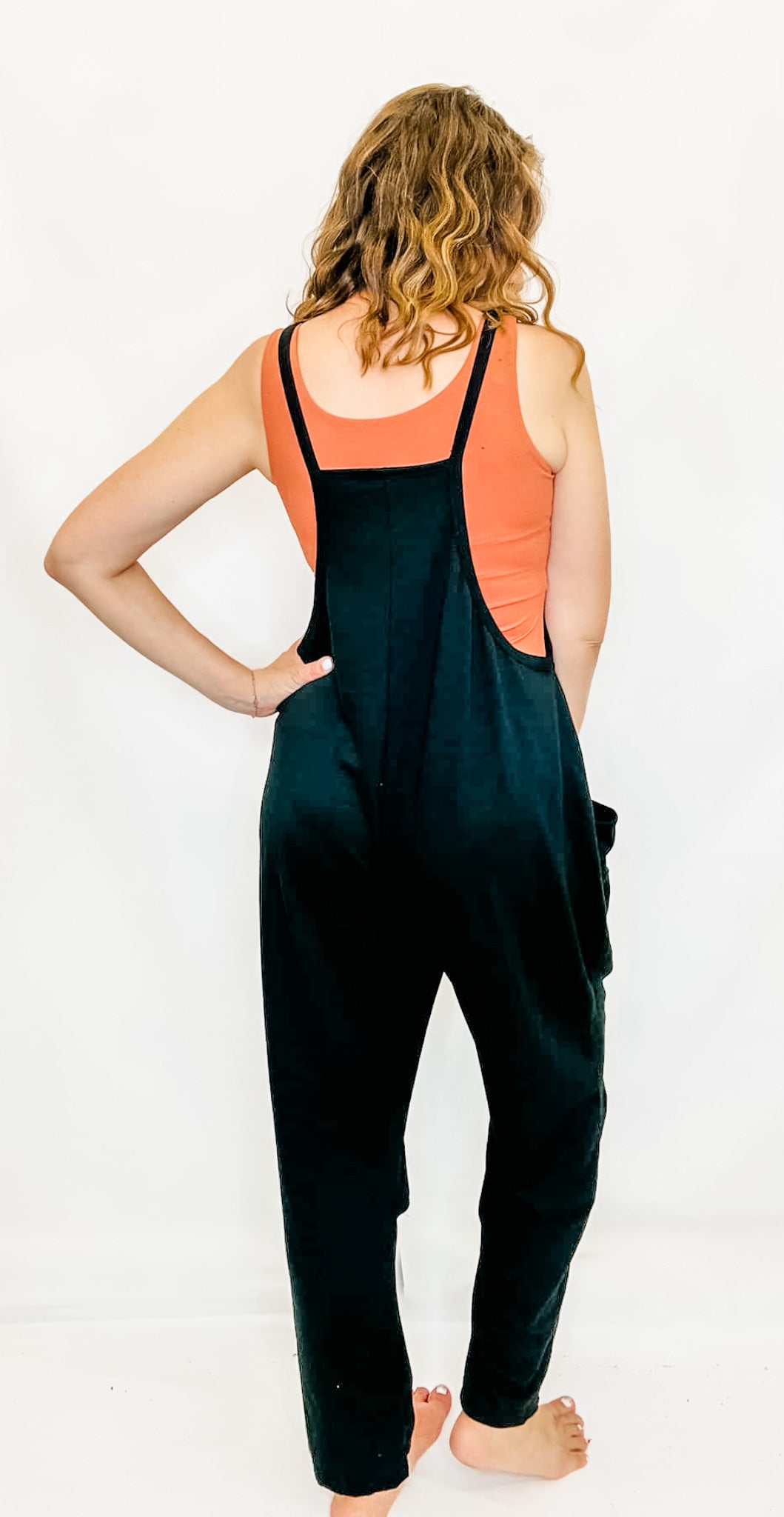 Black, Everyday Sleeveless Terry Jumpsuit