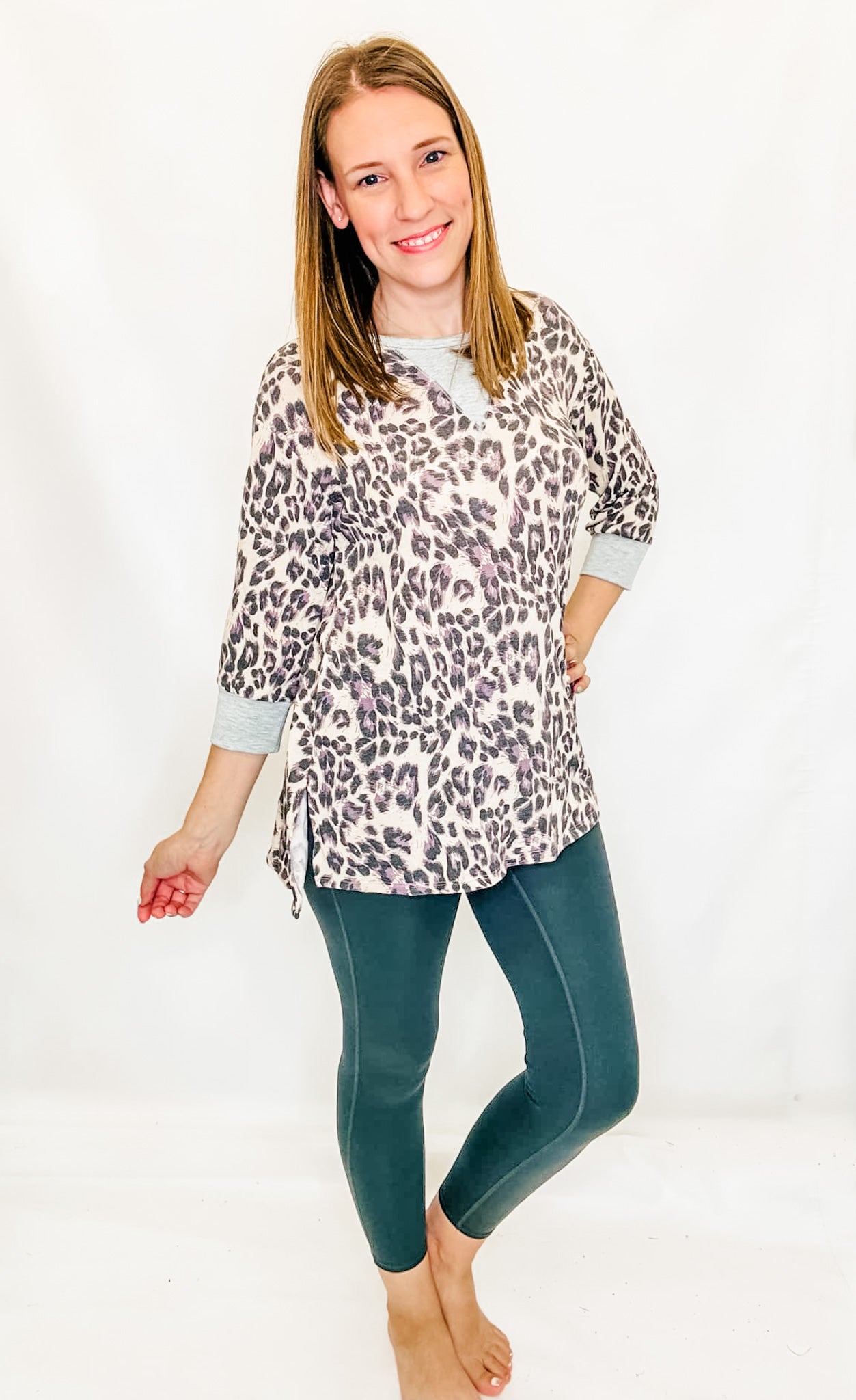 Oatmeal & Purple Leopard Knit Top