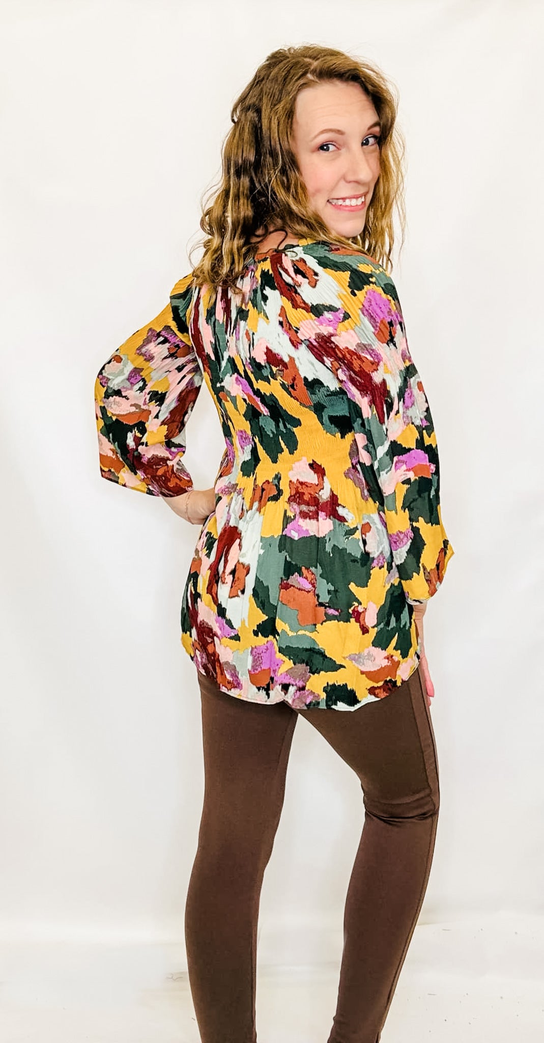 Green & Colorful Painted Blouse