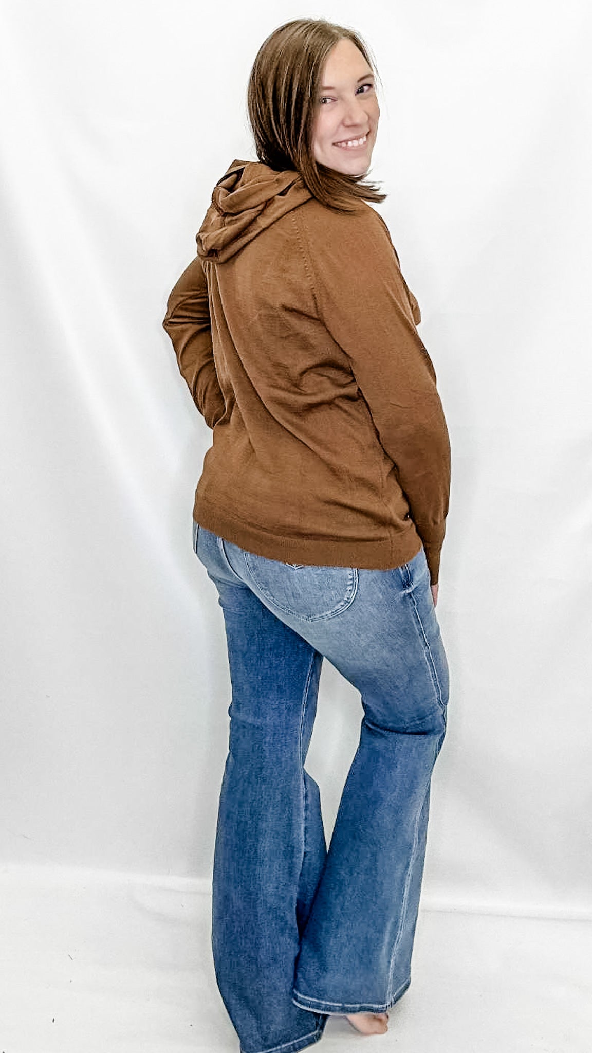 Mocha Brown Star Knit Hoodie Sweater. Heimish brand. S/M or M/L.