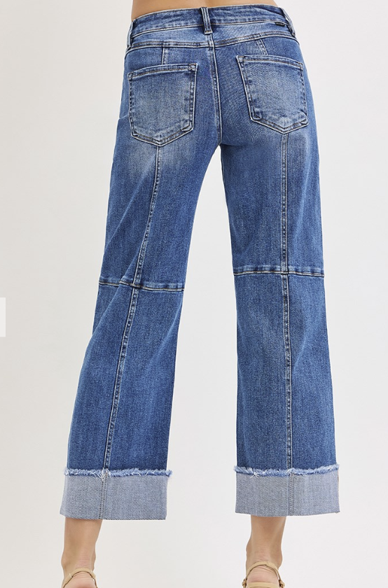 Risen Slouchy Cropped Wide Jeans with Cuff - PWC21406