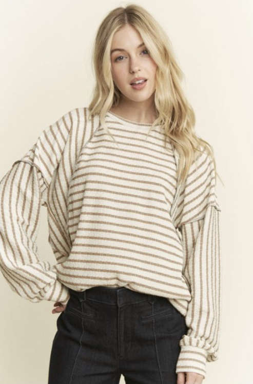 Mocha & Cream Striped Long Sleeve Top