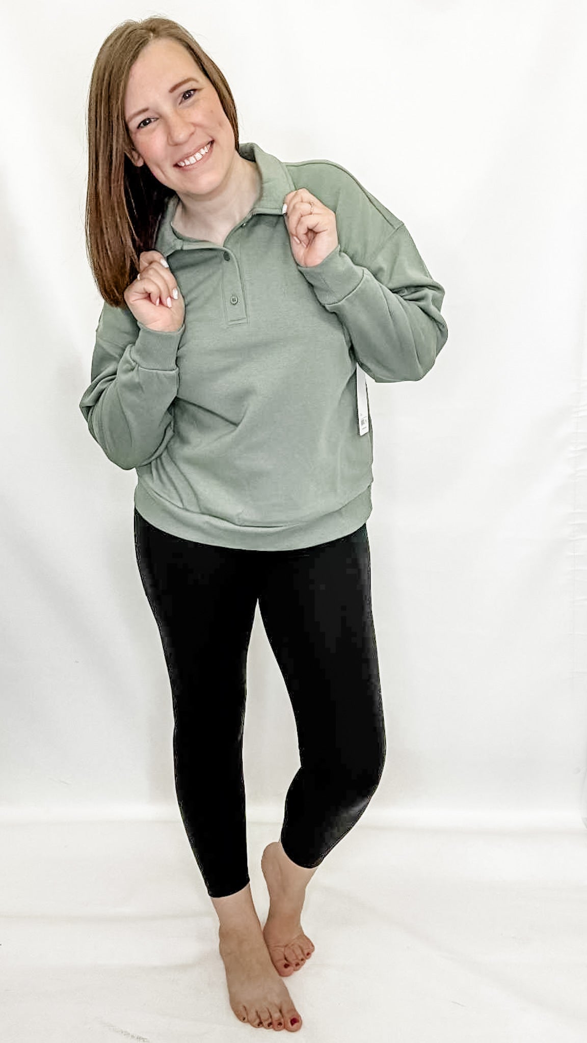 Green Cloud Plush Cozy Polo Sweatshirt
