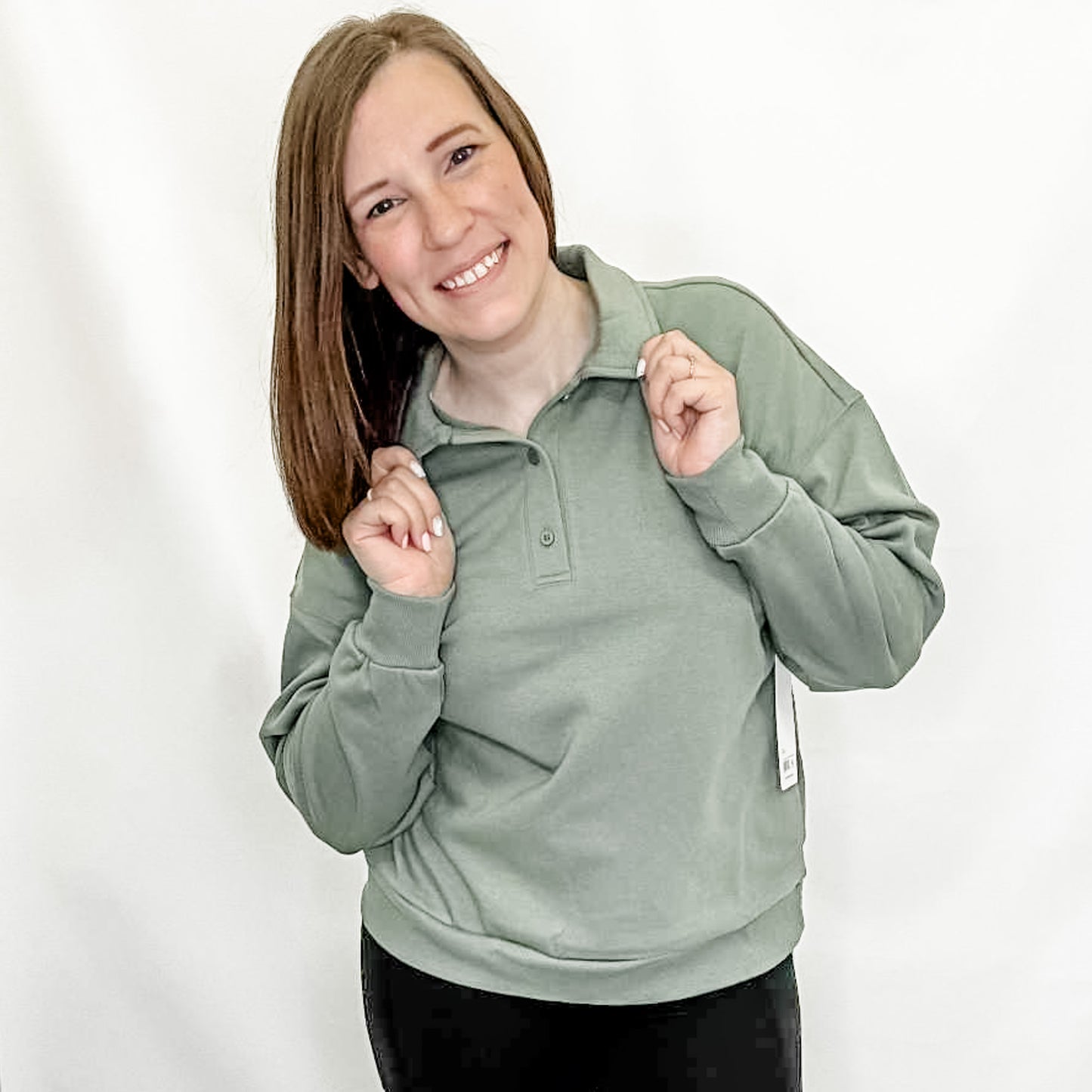 Green Cloud Plush Cozy Polo Sweatshirt