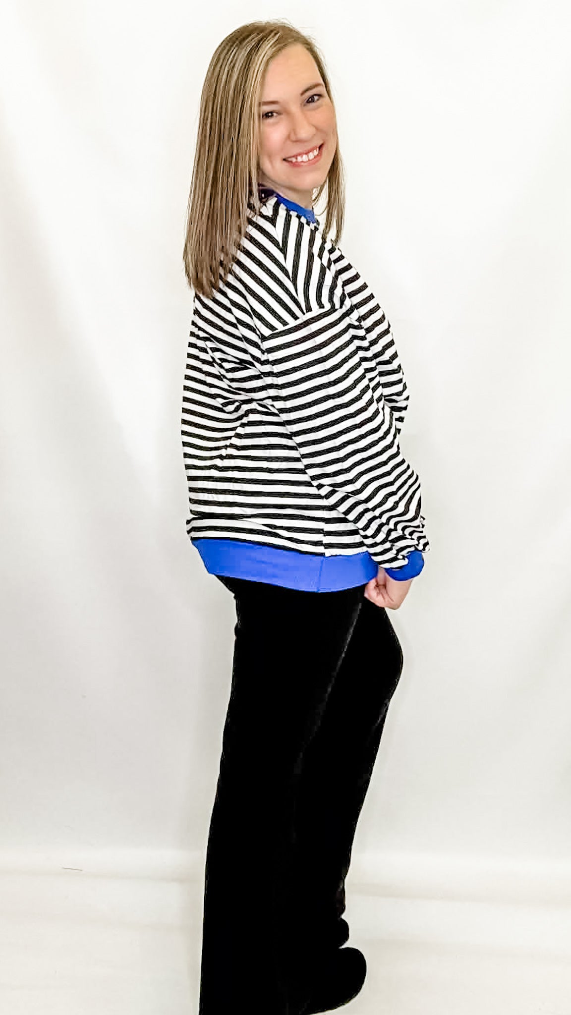 Black, White & Blue Striped Sweatshirt