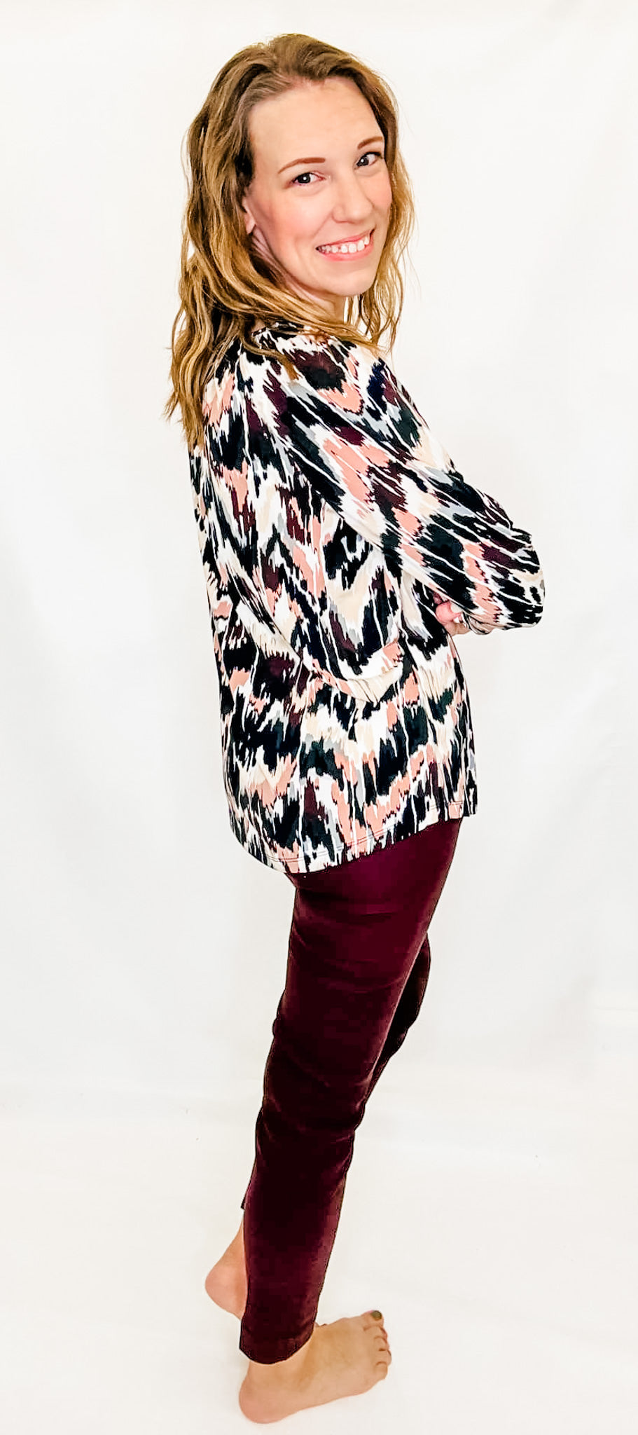 Multiples Eggplant 3/4 Sleeve Peasant Top