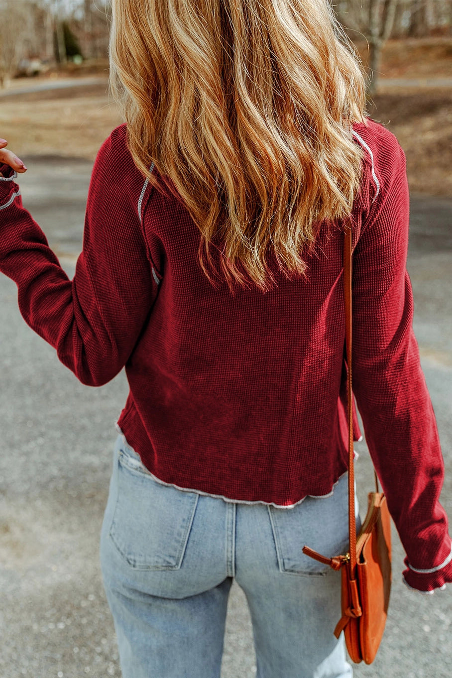 Burgundy Textured Long Sleeve Top