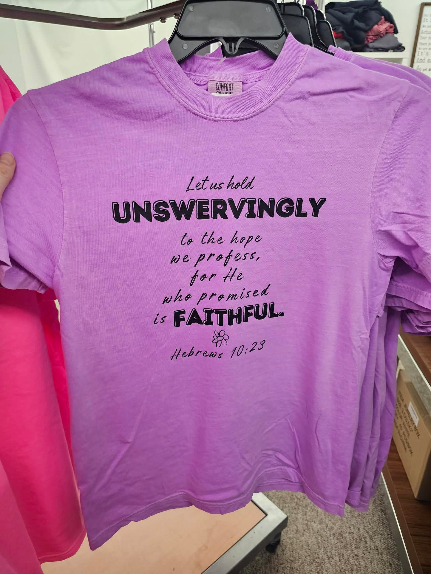 Let Us Hold Unswervingly Neon Violet Graphic Tee