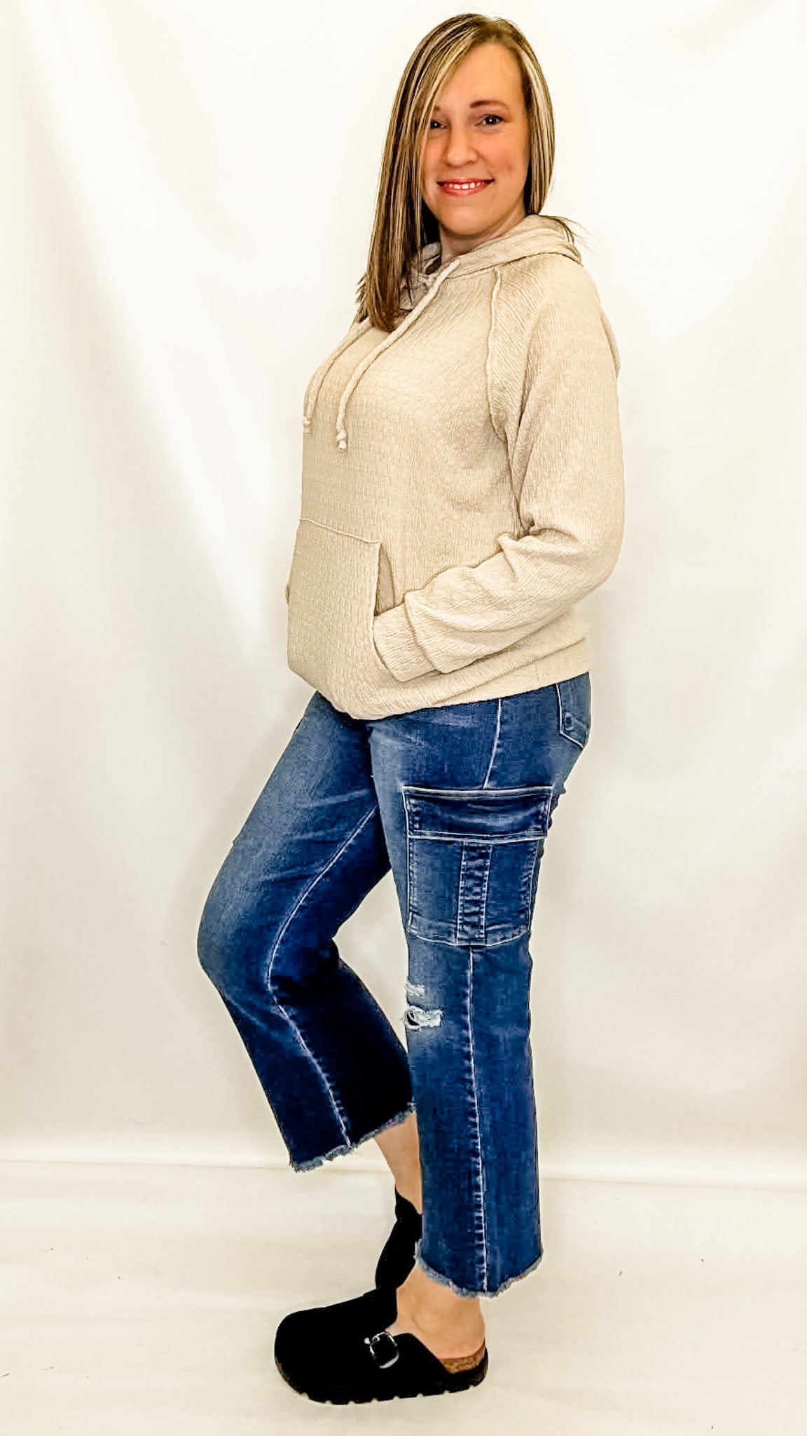 Oatmeal Textured Hoodie Long Sleeve