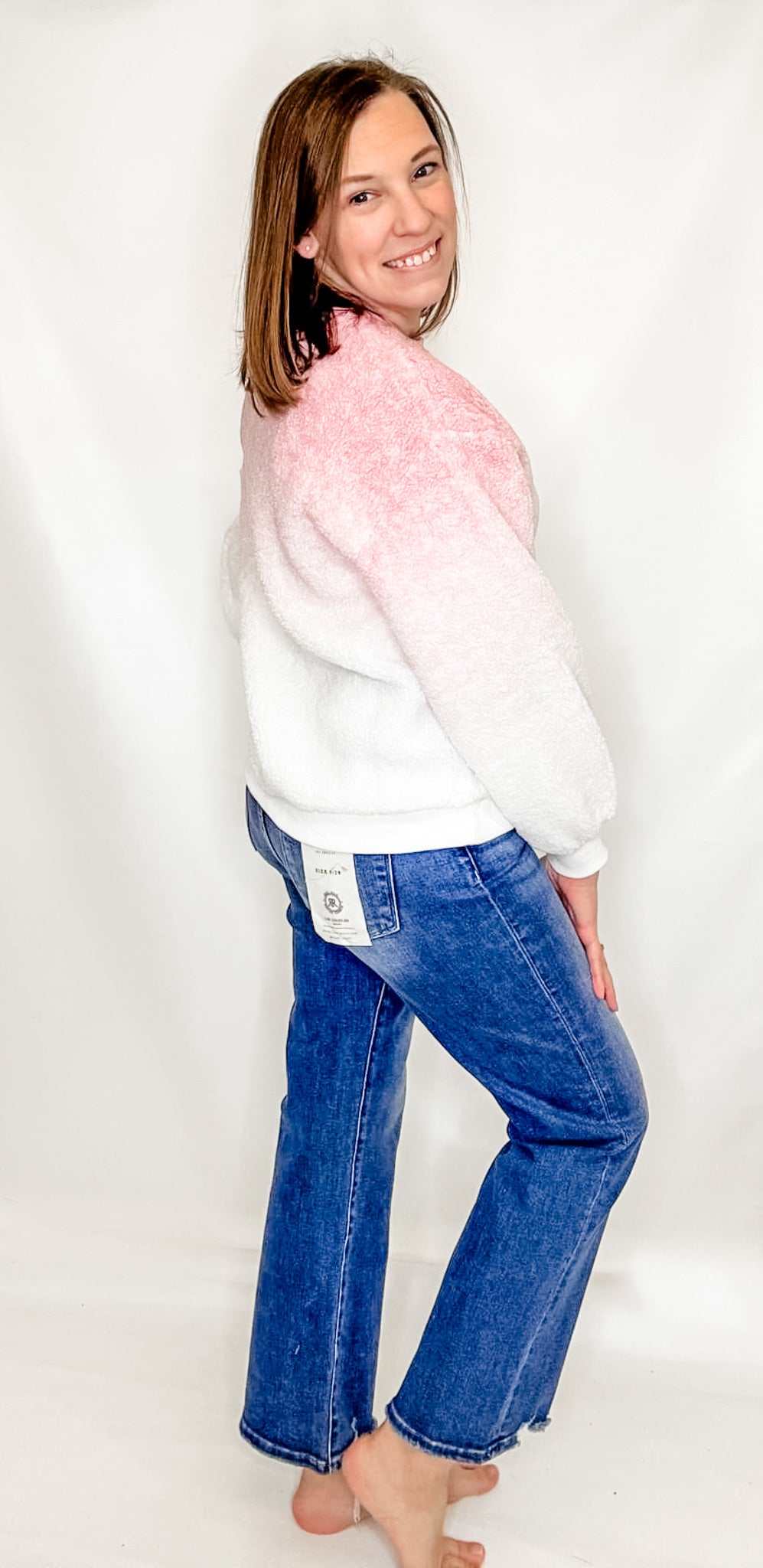 Pink Soft Fleece Warm Cozy Ombre Knit Top