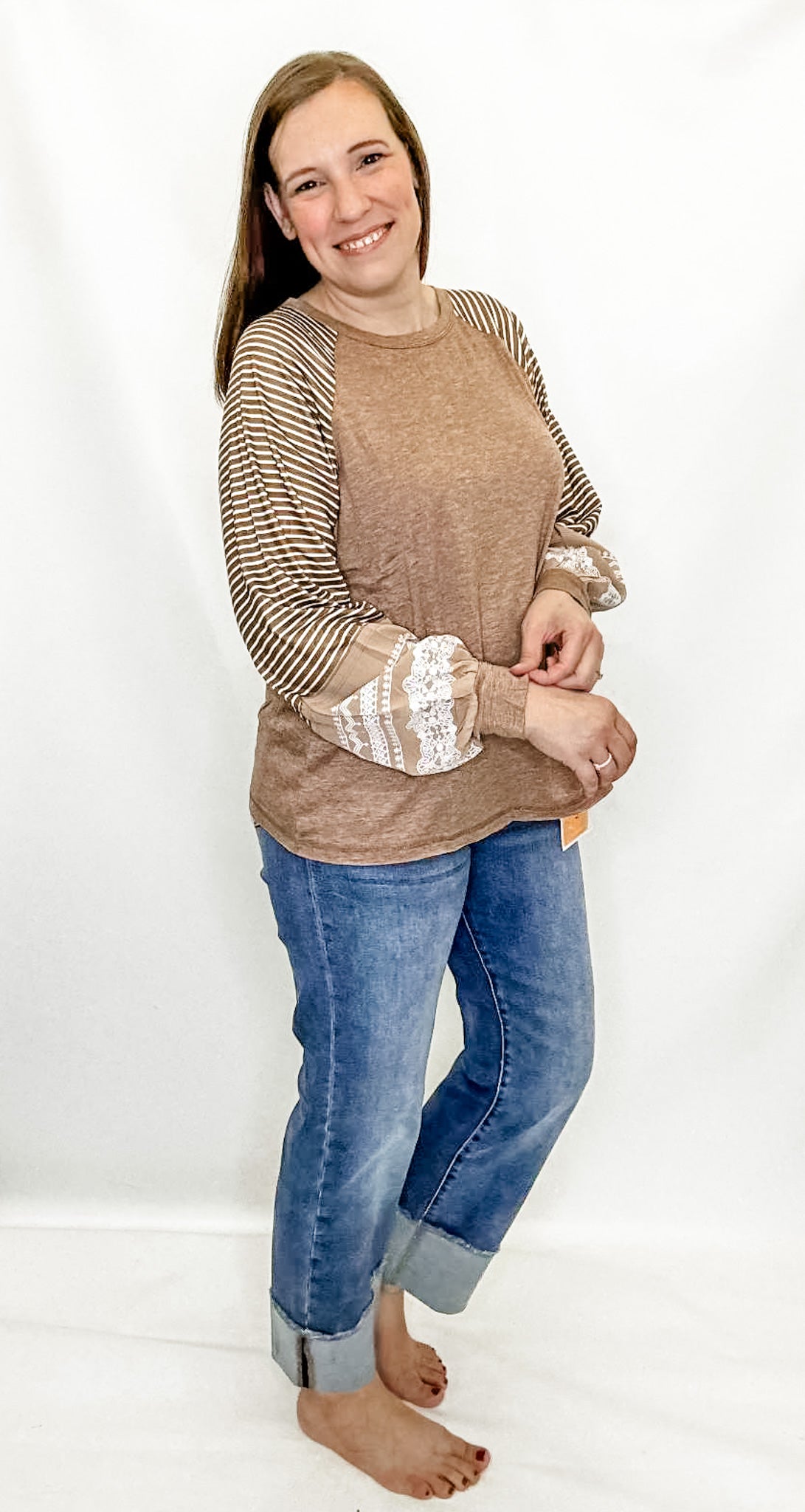 Beige Stripe & Floral Long Sleeve