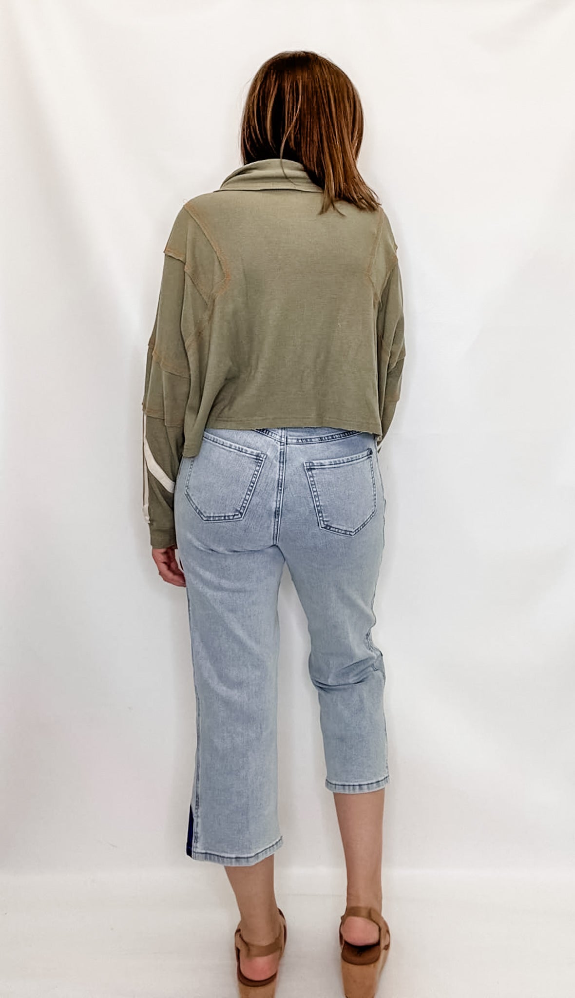 Sage Waffle Knit Crop Long Sleeve