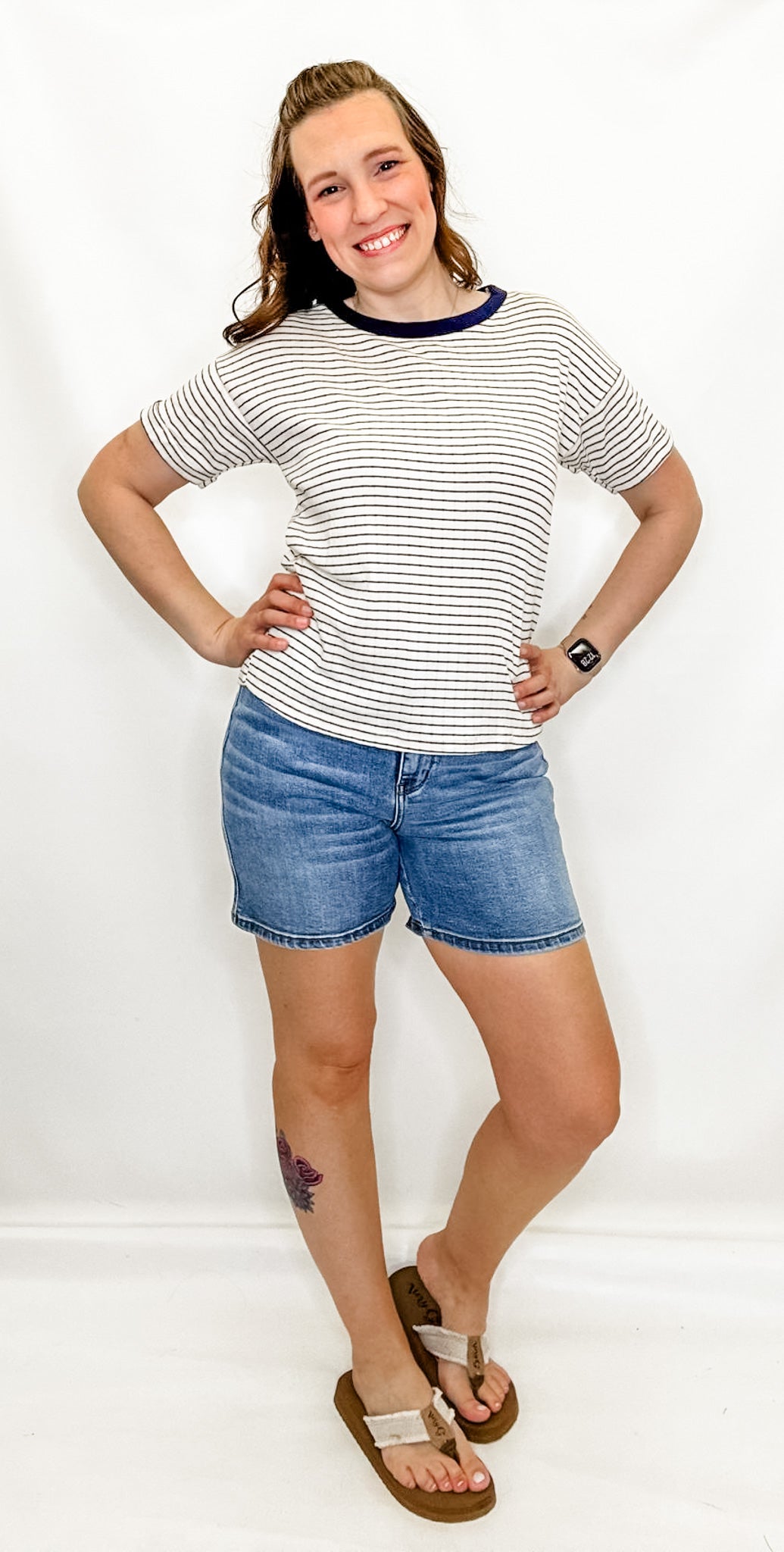 Navy & Cream Stripe Short Sleeve Top