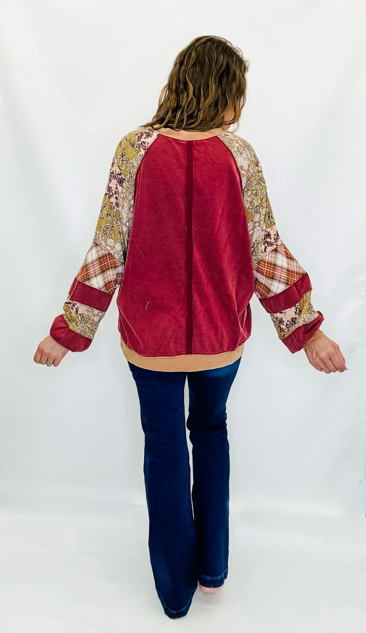 Cherry Wood, Floral & Plaid Long Sleeve
