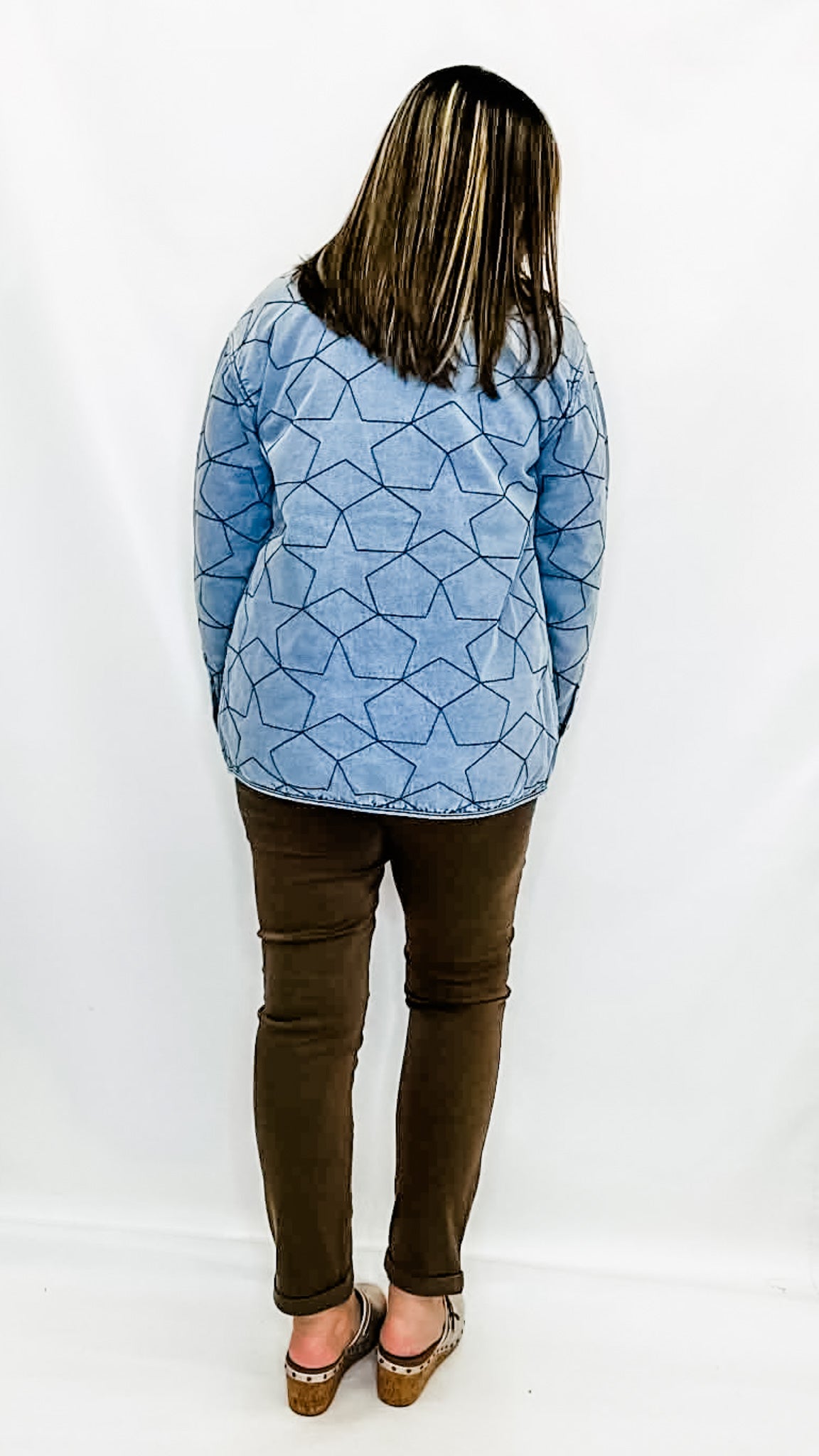 Charlie B Lt Blue Star Quilted Denim Jacket