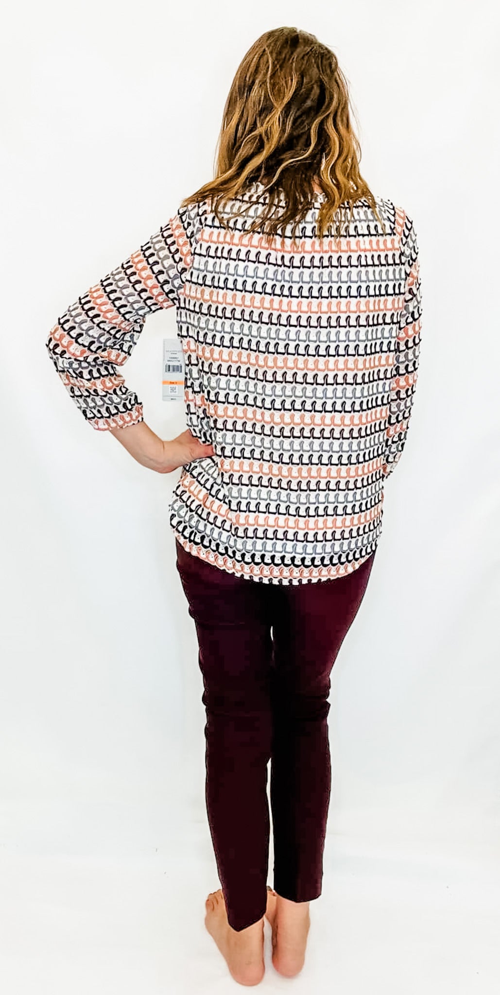 Multiples Eggplant Knit Elastic Neck Peasant Top