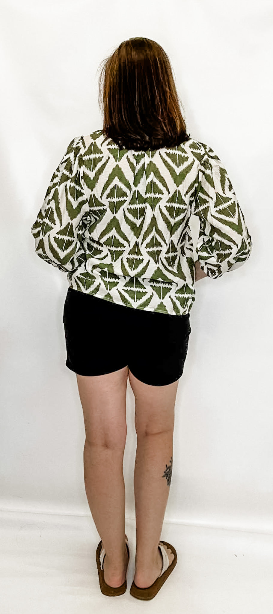 Olive or Brown Tribal Print V-Neck Blouse