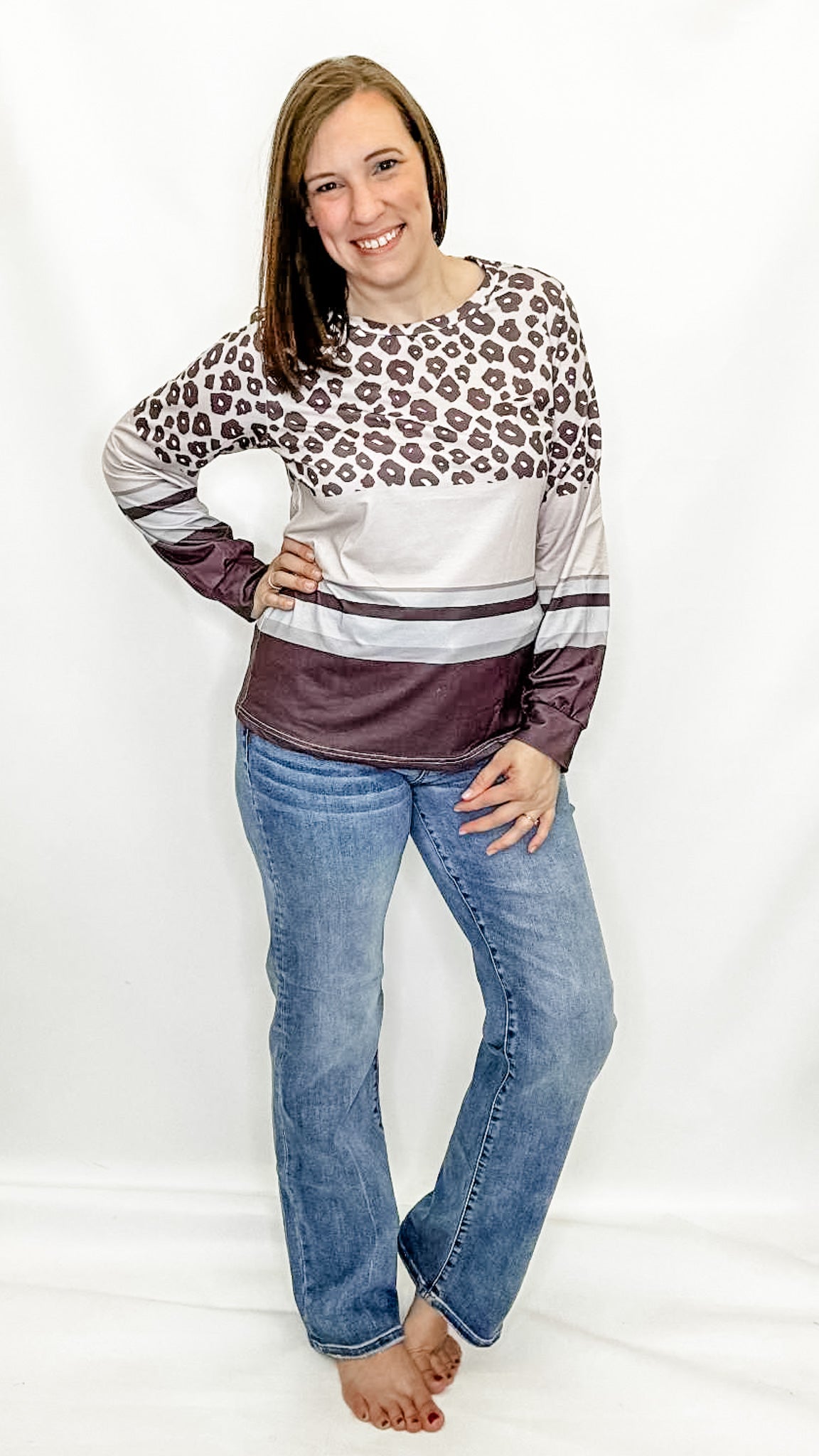Brown & Gray Leopard Stripe Long Sleeve