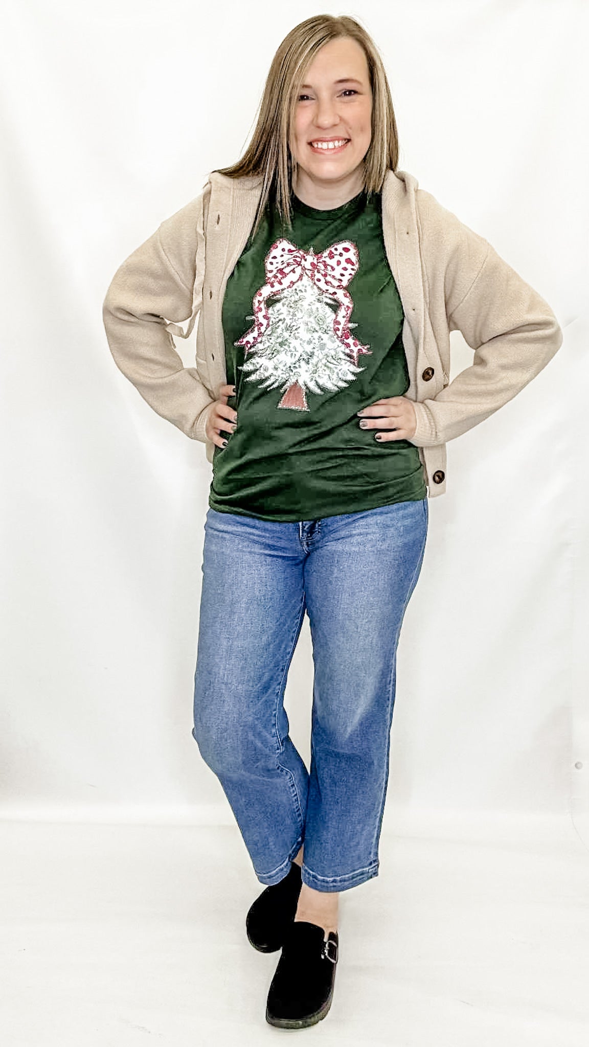 Green Bow Tree Holiday Graphic Tee
