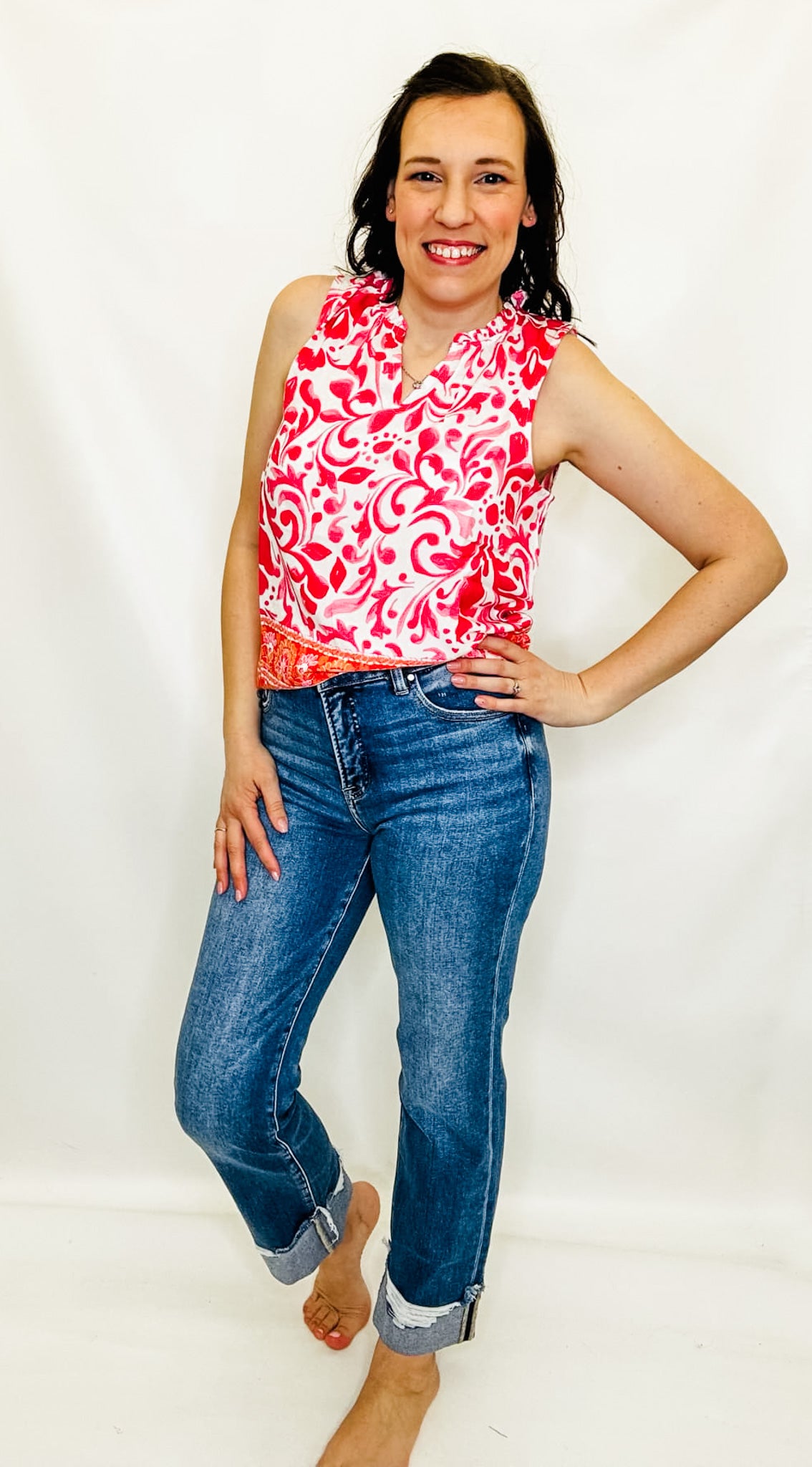 Risen High Rise Straight Crop Cuffed Jeans - RDP5877