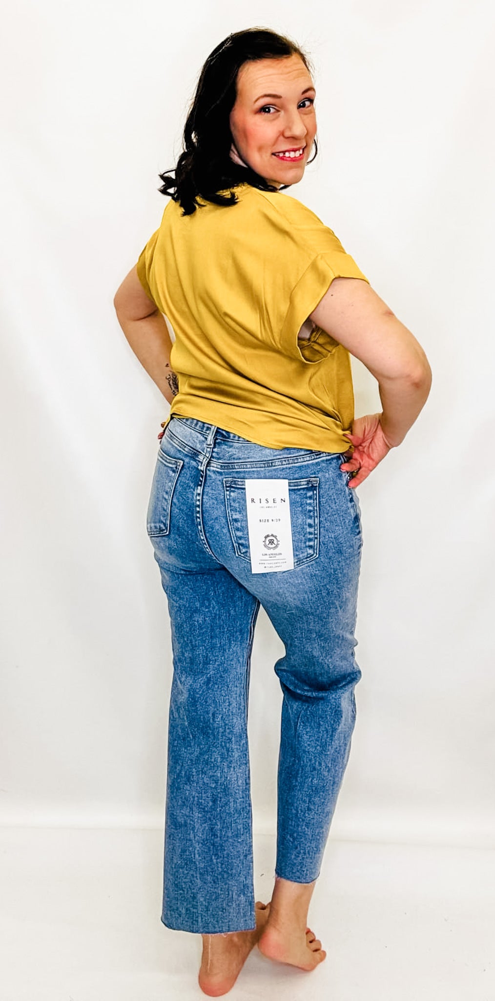 Risen Mid-Rise Inside Seam Detail Crop Flare Jeans - RDP5616
