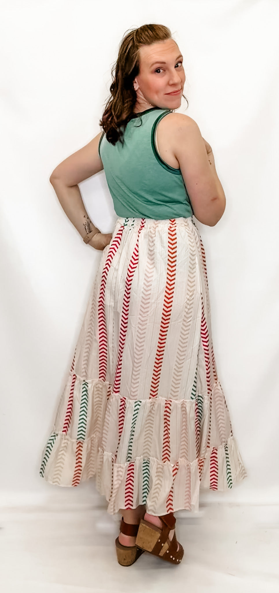 Cream Bohemian Tribal Elastic Waist Skirt