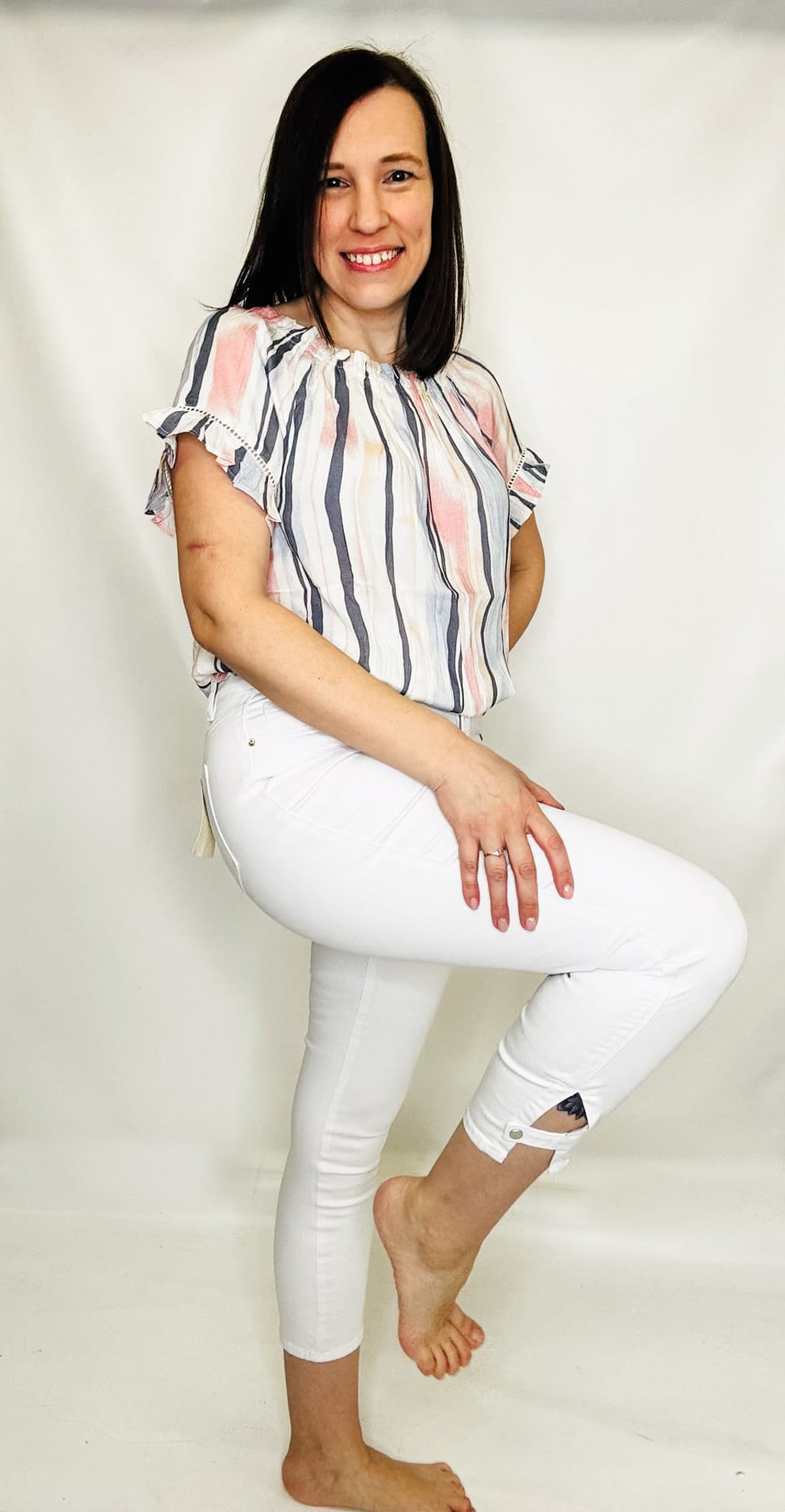 Charlie B White Twill Mini Tab Slim Pants