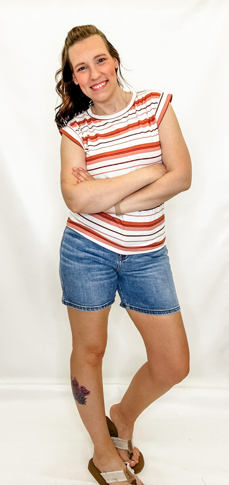 Marsala Pink Stripe Ribbed Sleeveless Top