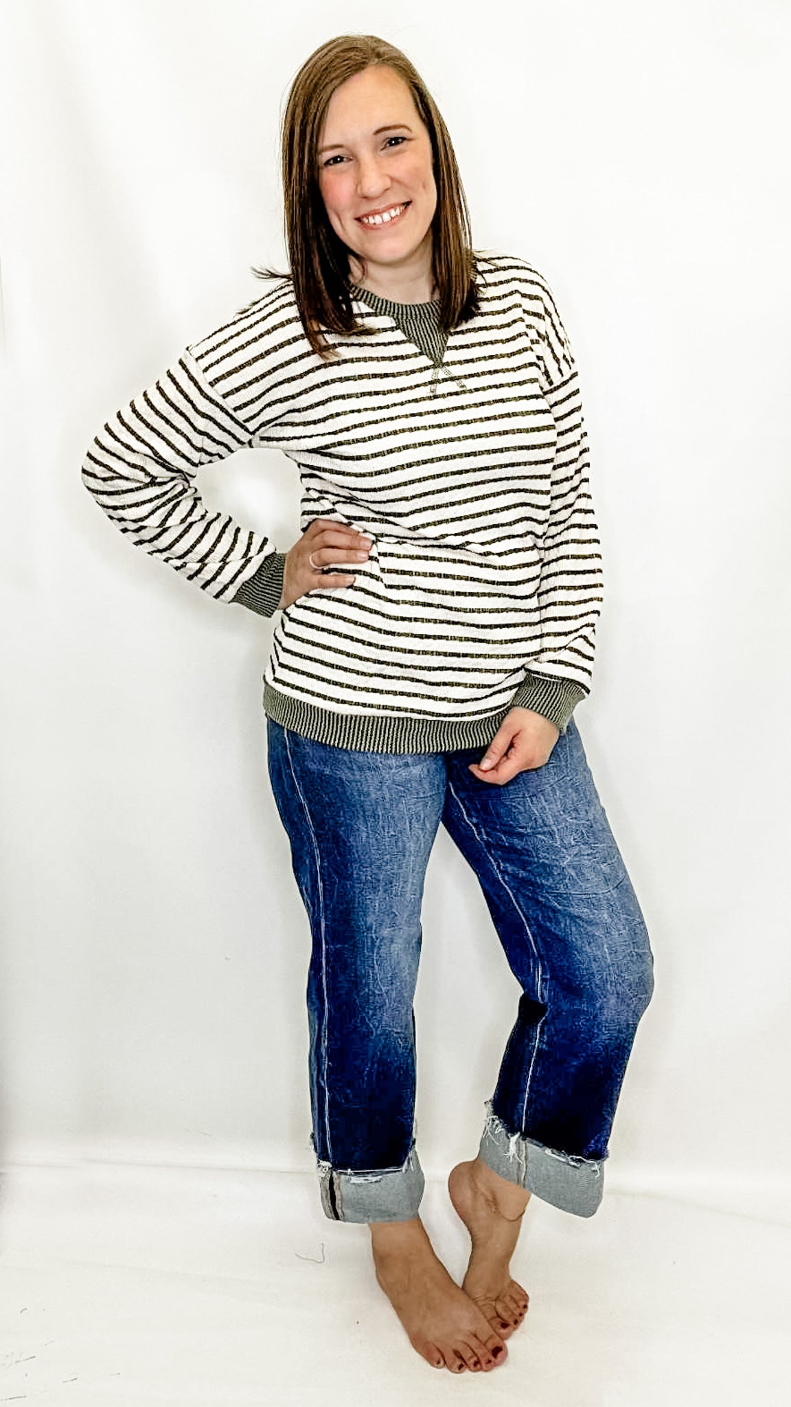 Risen High Rise Crop Boyfriend Cuffed Jeans