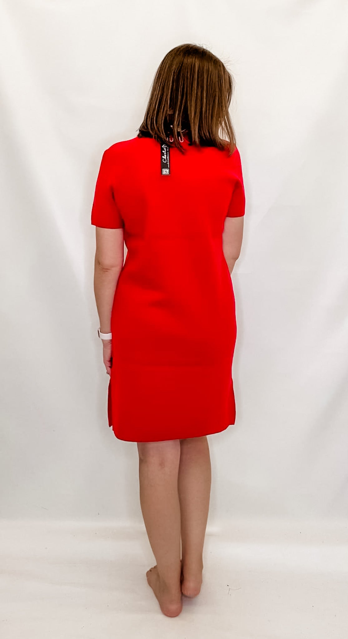 Charlie B Cranberry Red Shoet Sleeve Sweater Dress