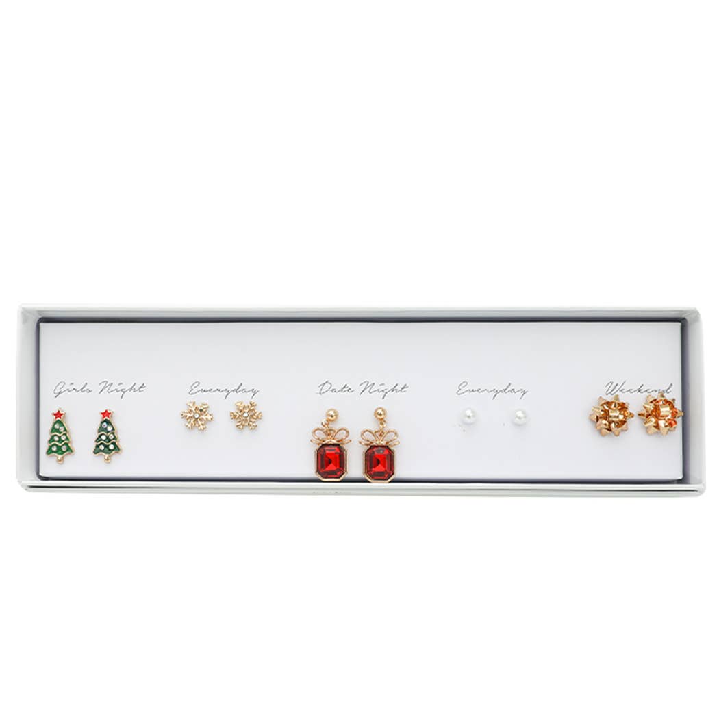Holiday Themed 5 Pair Stud Earrings Set - ED10525