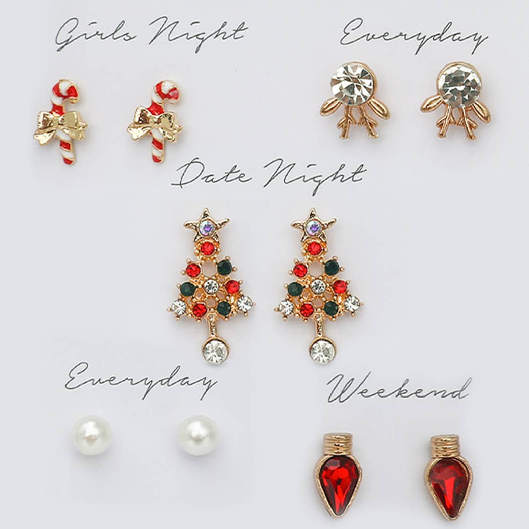 Holiday Themed 5 Pair Stud Earrings Set - ED10523